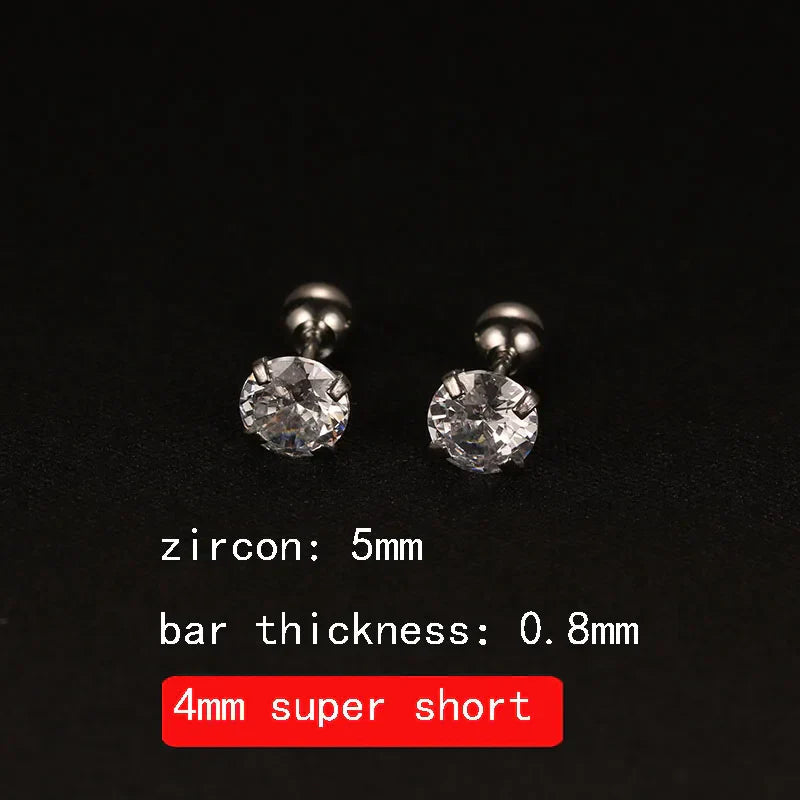 2PCS 4mm Short Ear Studs Earring Outside Upper