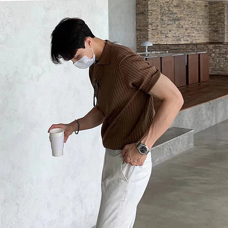 Men's Clothing Luxury Knit Polo Shirt Casual Striped