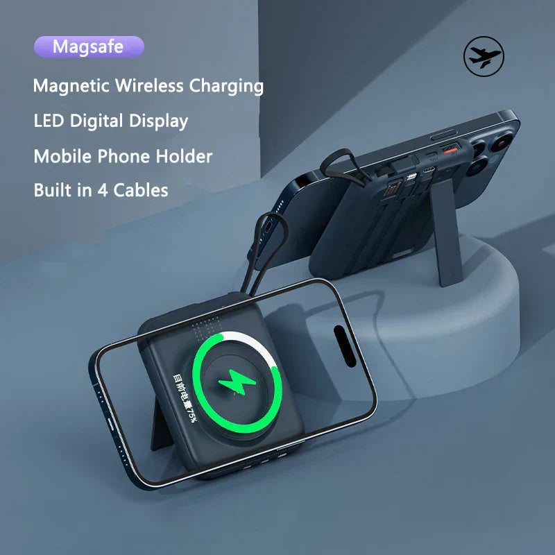 Magnetic Wireless Charger Magsafe Powerbank Built in Cable