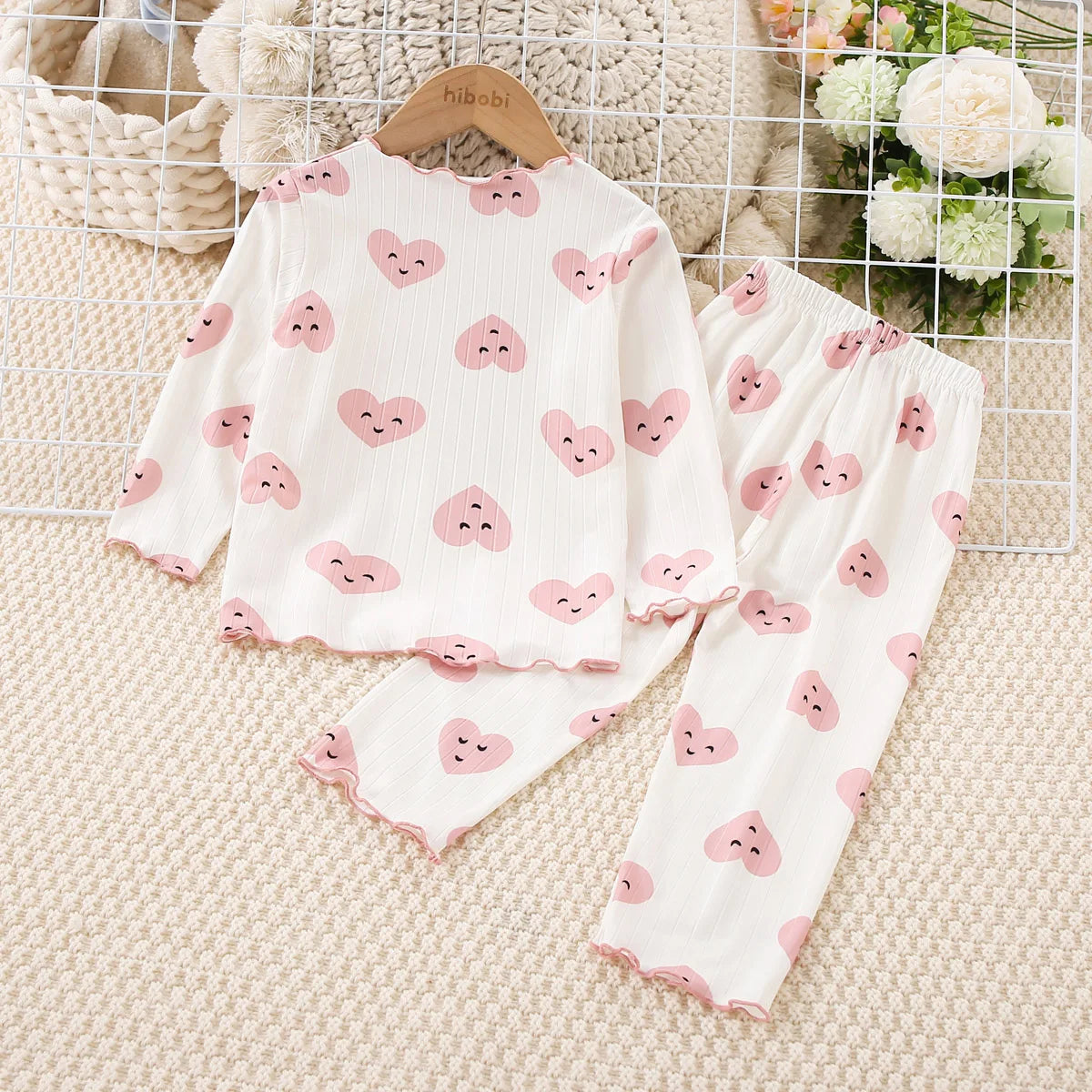 hibobi 2-Piece Girl Spring Allover Heart Printed Long