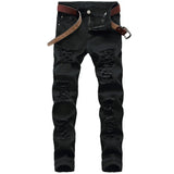 Straight Hole Destruction Trousers Distressed Jeans Men Denim