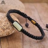 Natural Black Tourmaline Single Beads Woven Adjustable Bracelet