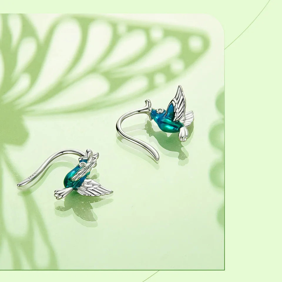 Bamoer 925 Sterling Silver Green Dragonfly Stud Earrings