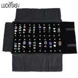 Fashion Black Velvet Zipper Jewelry Roll Bag