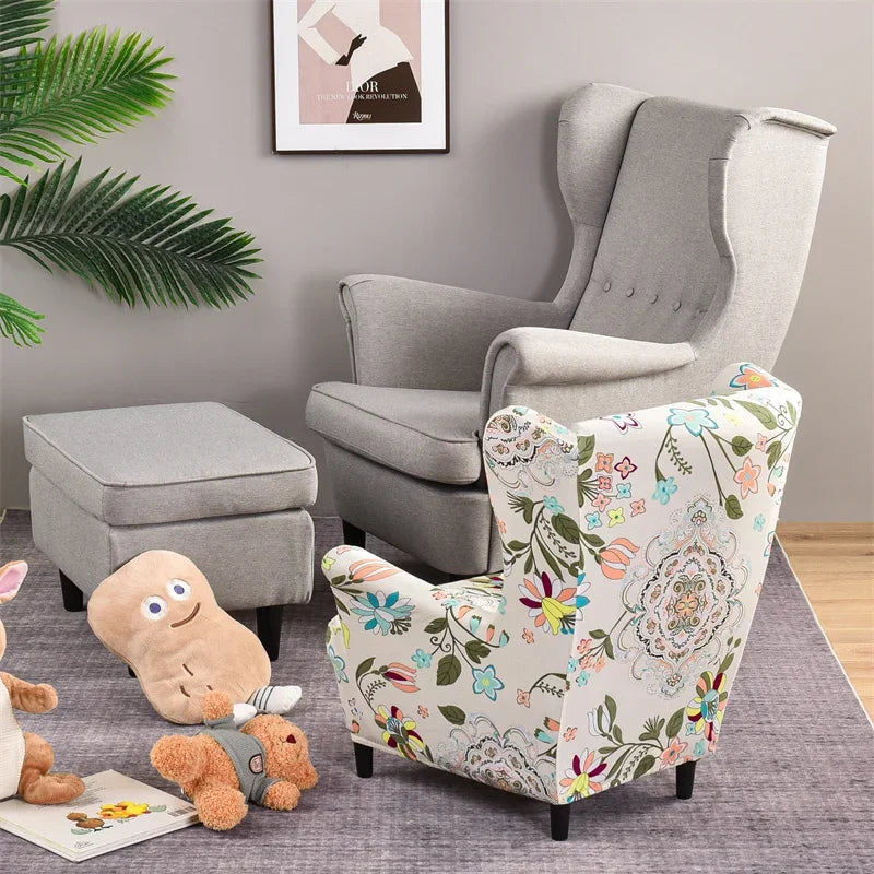 Floral Printed Wing Chair Cover All-inclusive Wingback Armchair
