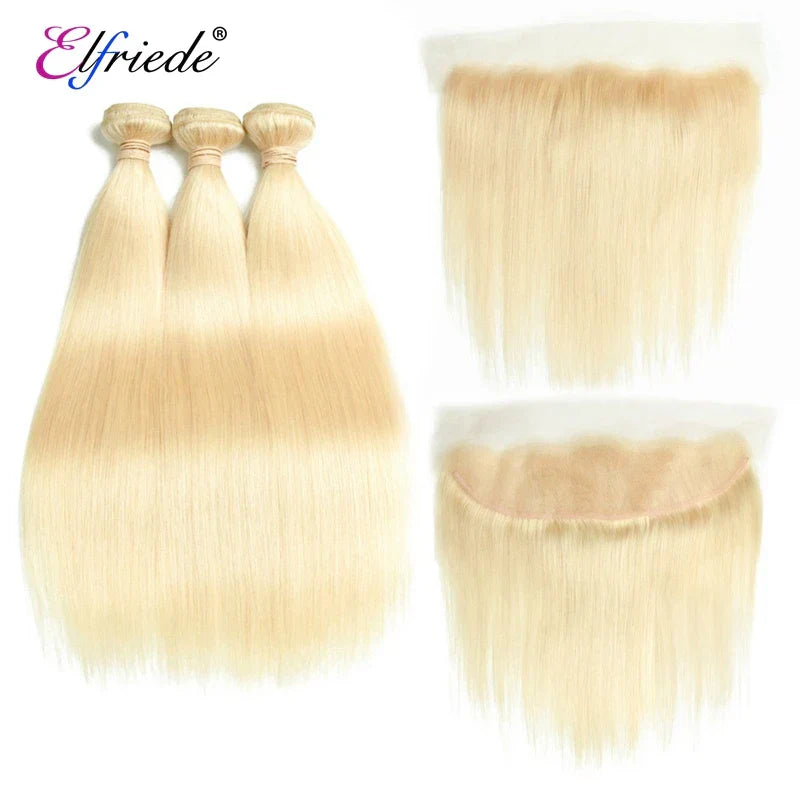 Elfriede #613 Blonde Straight Bundles with Frontal Brazilian