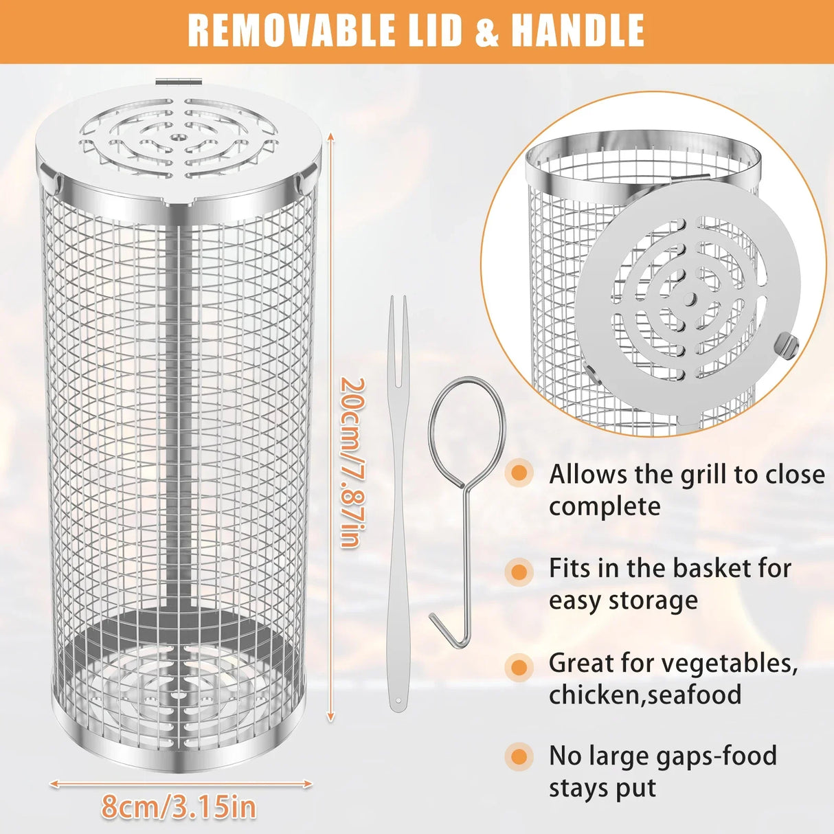 Stainless Steel BBQ Grill Basket Set Cylinder Barbecue