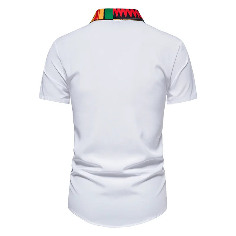 African Kente Print Shirt Short Sleeves Summer Men's