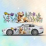 Golden Labrador Flower Large Car Stickers Decals Car Body Stickers Car-Side Decals Waterproof Car Vinyl Stickers for Truck SUV