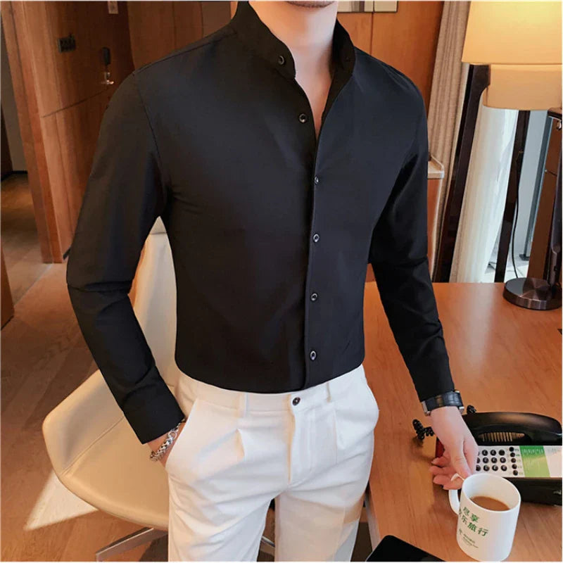 Men Long-sleeved Business Formal Social Dress Shirt Fall