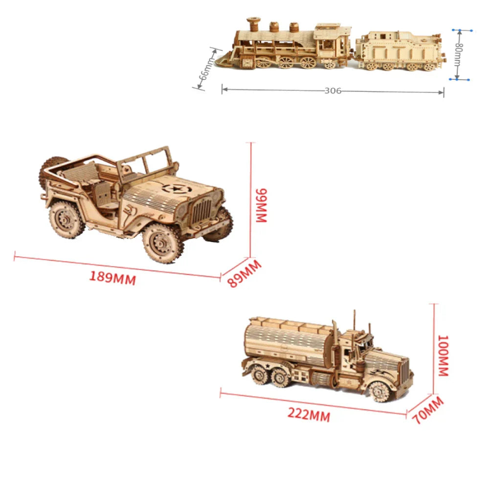 DIY Wooden Train Locomotive Puzzles Toys 3D Children