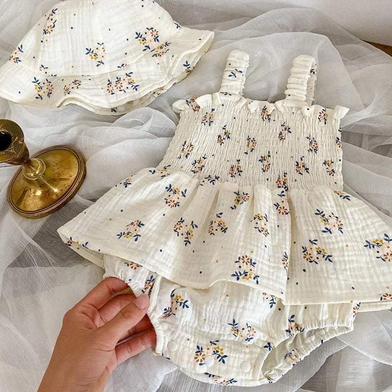 2PCS Summer Linen Floral Infant Newborn Baby Girls