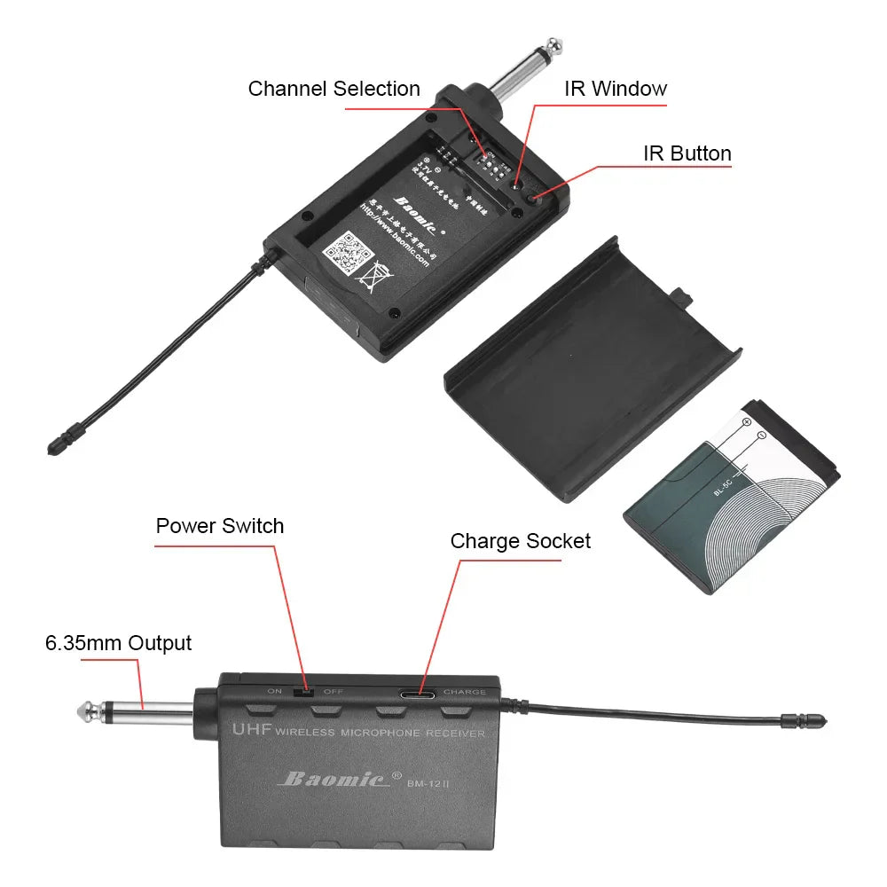 Professional Baomic TR15 Saxophone UHF Wireless Microphone System