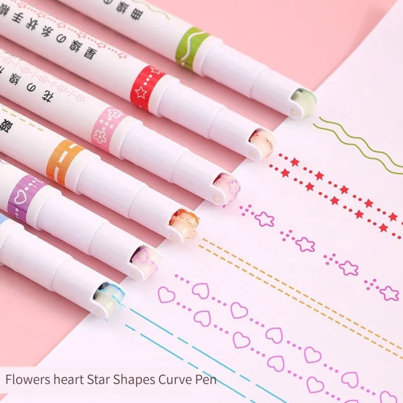 1/6Pcs/set Kawaii Flowers Line Shaped Highlighter Pens Roller