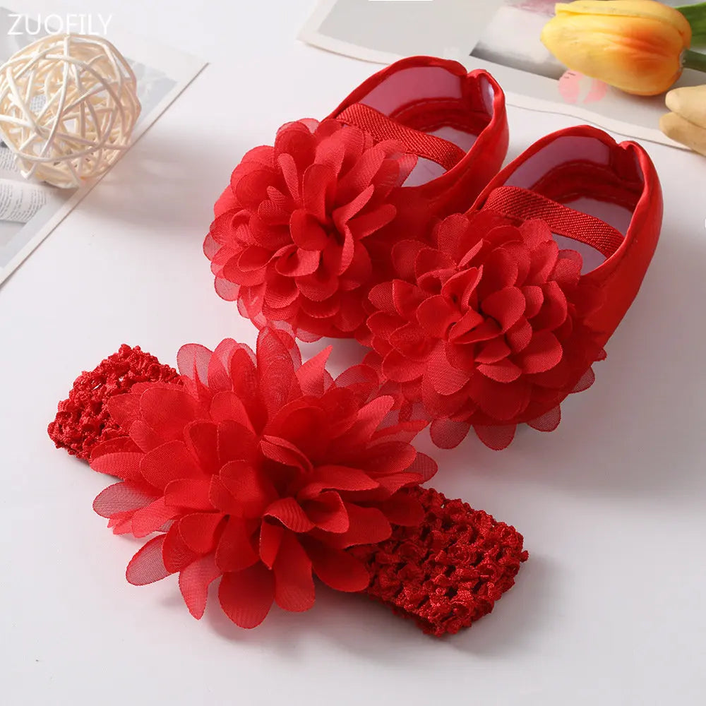 0~18M Cute Bowknot Newborn Baby Shoes Headband Set