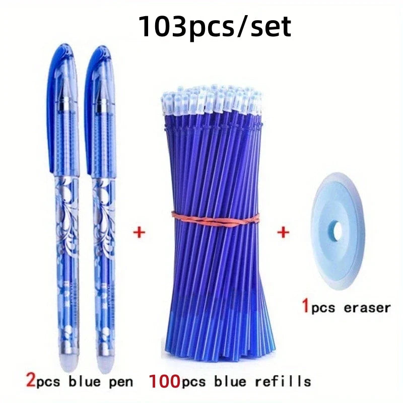 103pcs/set Black Blue Ink Erasable Pen Refills Rods