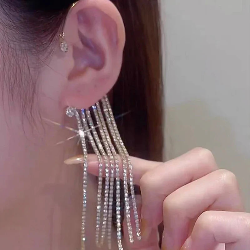 1PC Korea Luxury Long Tassel Single Clip Earrings