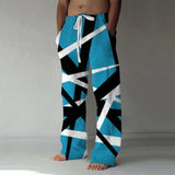 Mens Summer Fashion Casual Sweatpants Patchwork Color Print