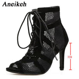 Aneikeh 7CM Middle Heel Dance Hollow Out Ankle