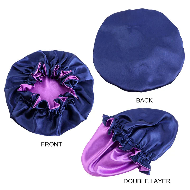 New Women Reversible Satin Bonnet Hair Caps Double