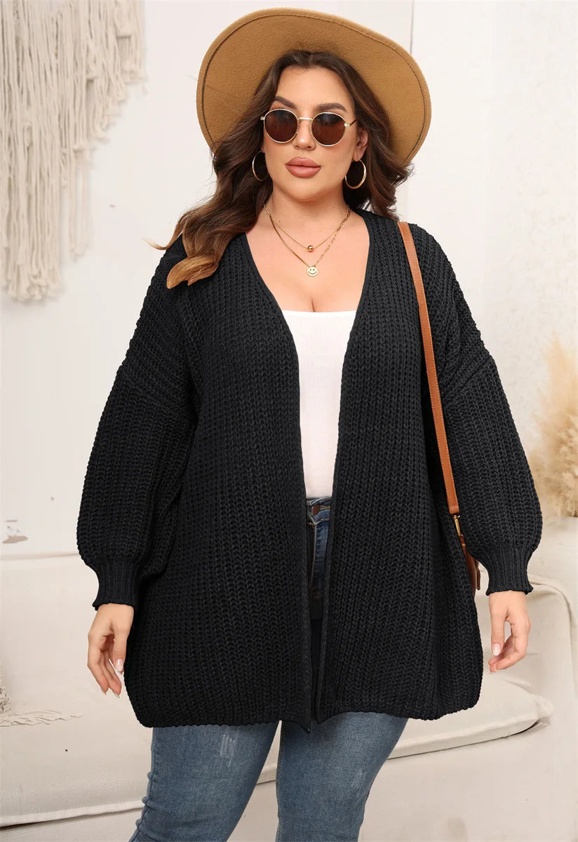Plus Size Autumn Winter Midi Knitted Cardigan Women