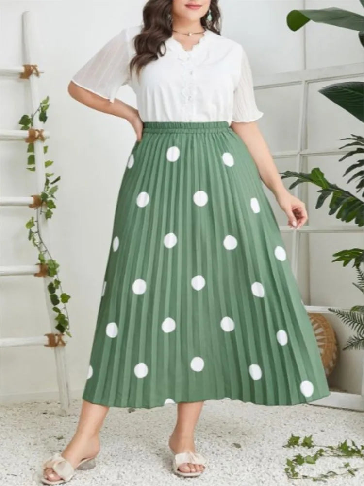 Plus Size Spring Midi Polka Dot Print Skirt