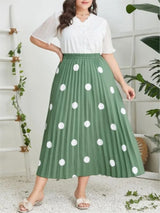 Plus Size Spring Midi Polka Dot Print Skirt