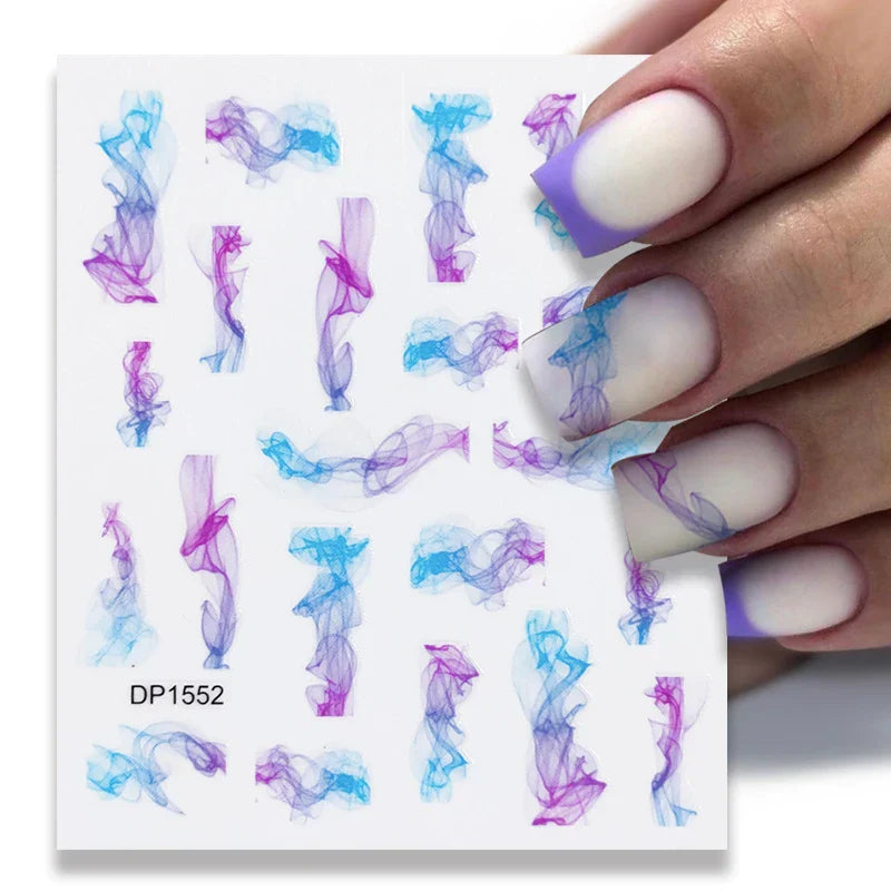 Purple Marble Nails Stickers Smoke Design Manicure Decals