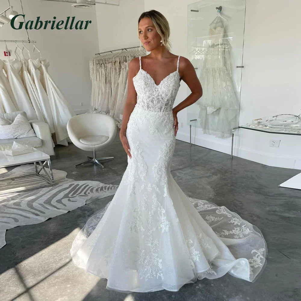 Gabriellar Fancy Mermaid Wedding Gowns for Women Spaghetti