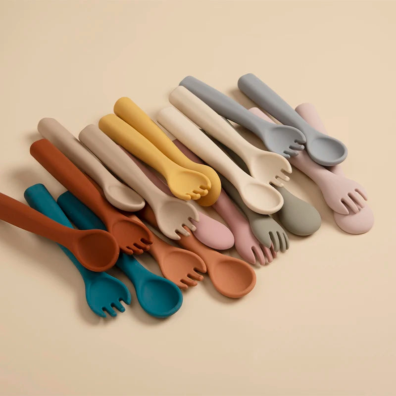 Food Grade Baby Soft Silicone Spoon Fork Set
