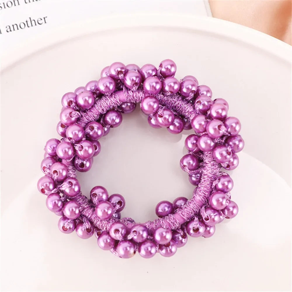 1pc Women Crystal Pearls Hair Rope Handmade Elastic