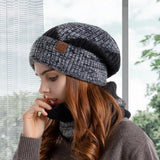 Women Knitted Scarf Soft Fleece Lined Hat Scarf