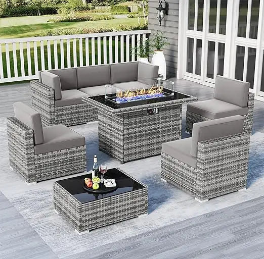 7/8 Pieces Outdoor Patio Furniture Set with Fire