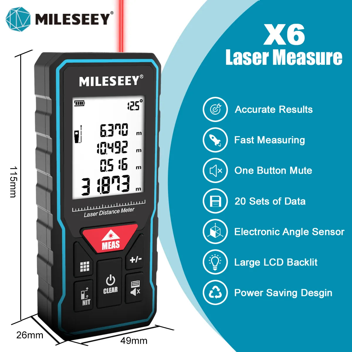 MILESEEY X6 Laser tape measure 40M 60M 80M