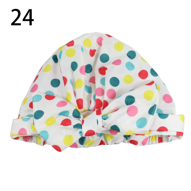 Waterproof Leopard Print Cap Elastic Bow Nightcap Women