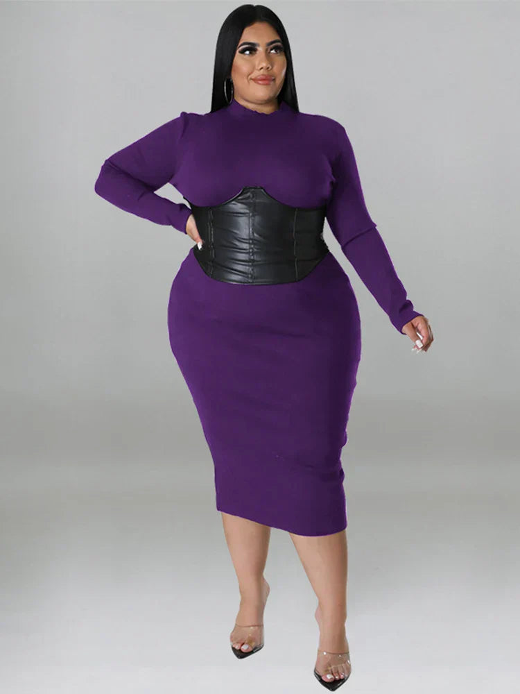 Zipper Dress Tight Ladies Mid Length Plus Size