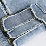 Streetwear Men Denim Shorts Tassel Three-dimensional Pocket Short