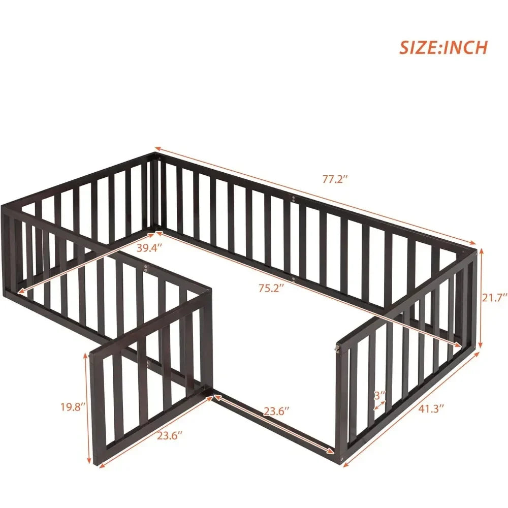 Children's bed with fence and door, noise free