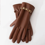 Fashion Chain Women' PU Leather Gloves Winter Warm