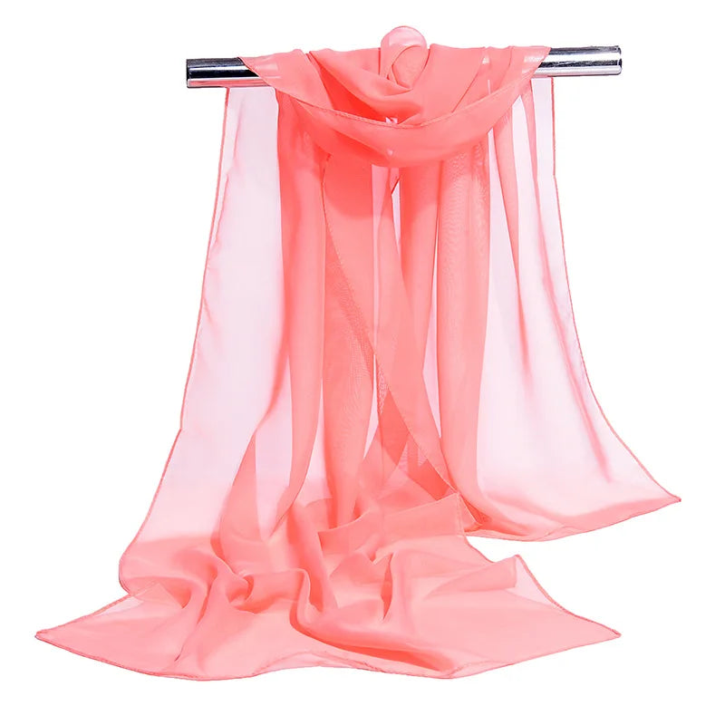 Korean Solid Color Transparent Chiffon Silk Scarf Summer