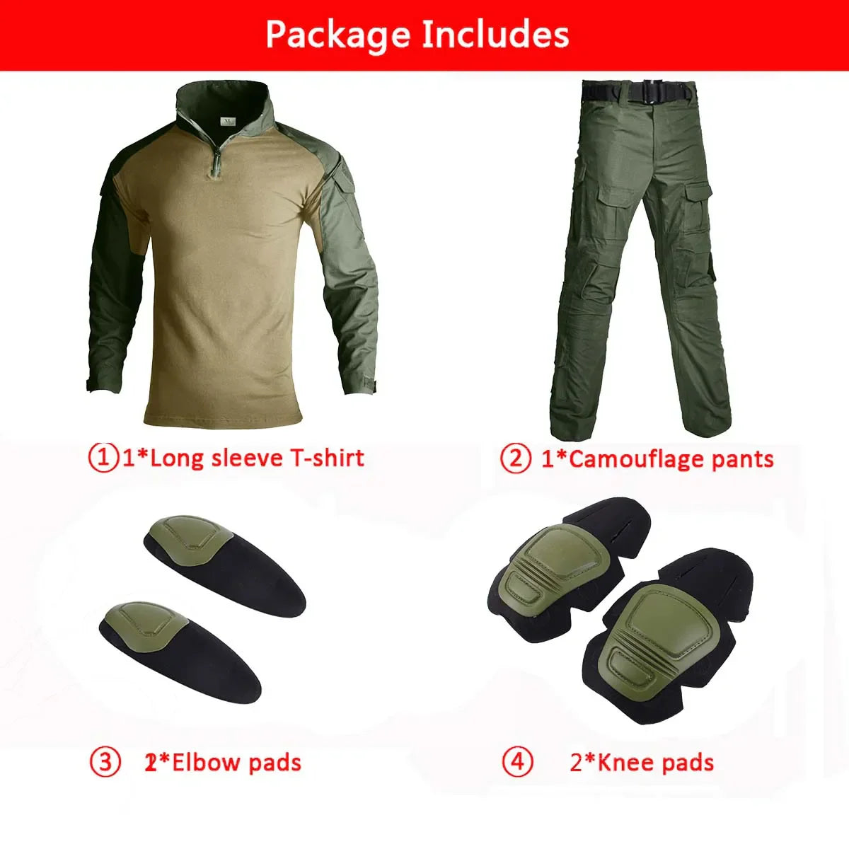 Mens Tactical Suit with Pads Combat Shirtpants Military