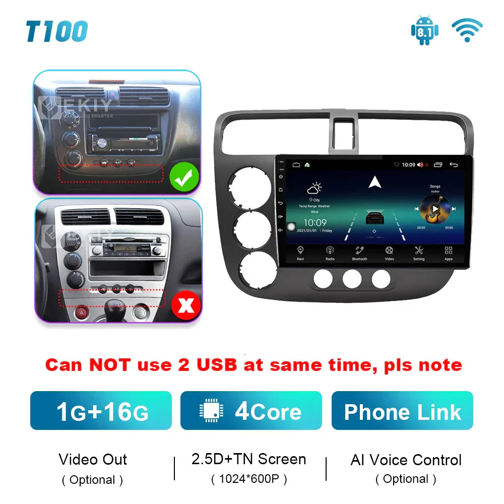 EKIY T900 Android Radio CarPlay Screen For Honda