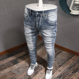 Fashion Designer Men Jeans Retro Light Blue Stretch