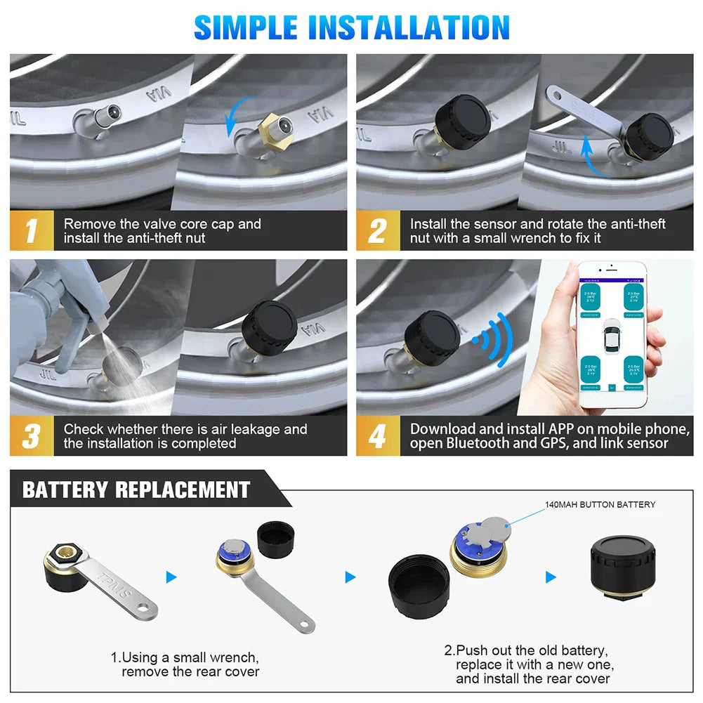 Car TPMS Tire Pressure Monitoring System Bluetooth 5.0