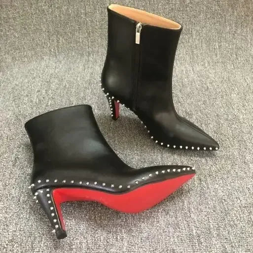 2024 Women's Red Bottom Ankle Boots with Rivets