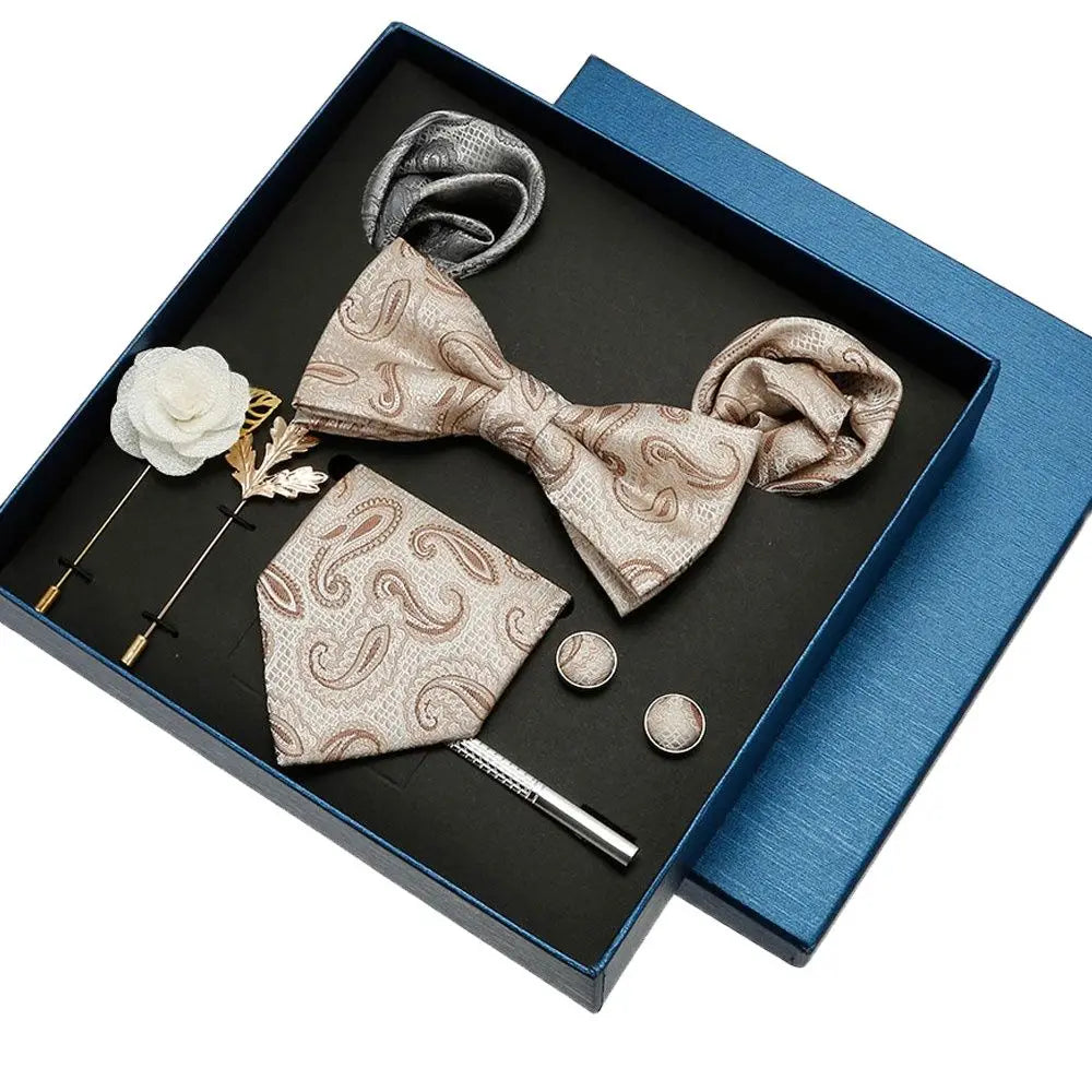 Black Mens Neck Tie Gift Set Bowtie Pocket