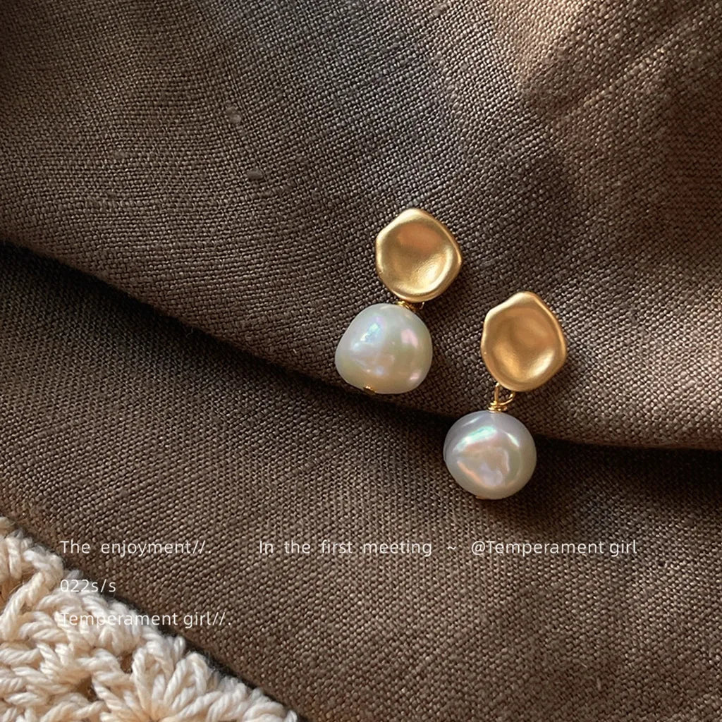 Baroque Shaped Irregular Freshwater Pearl Matte Stud Earrings