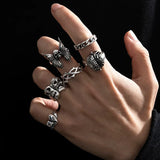 6Pcs Punk Poker Joker Silver Color Rings Set