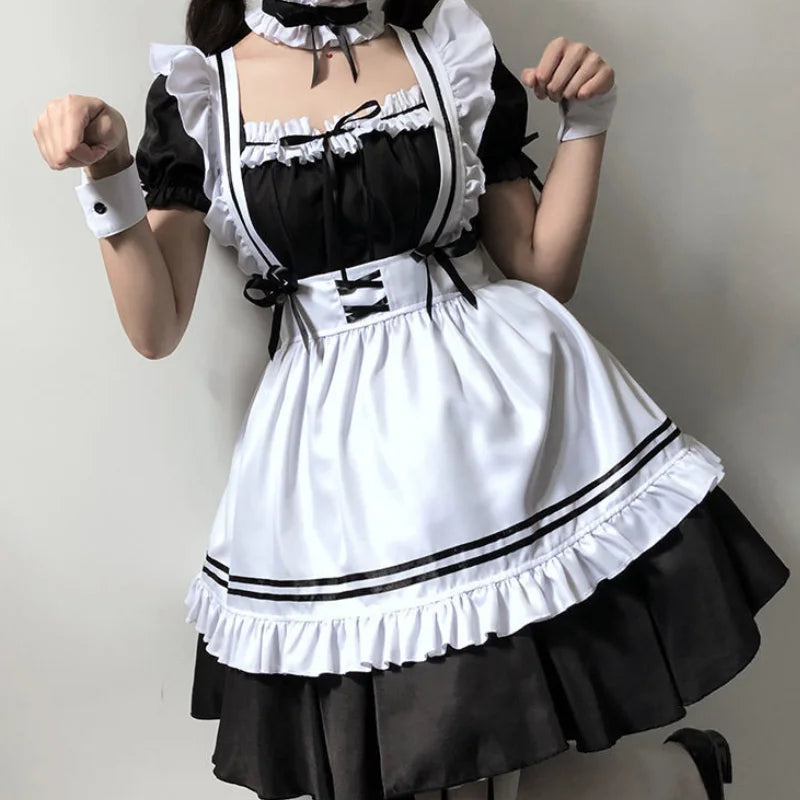 Black White Lolita Maid Costume Cosplay Costumes Cute