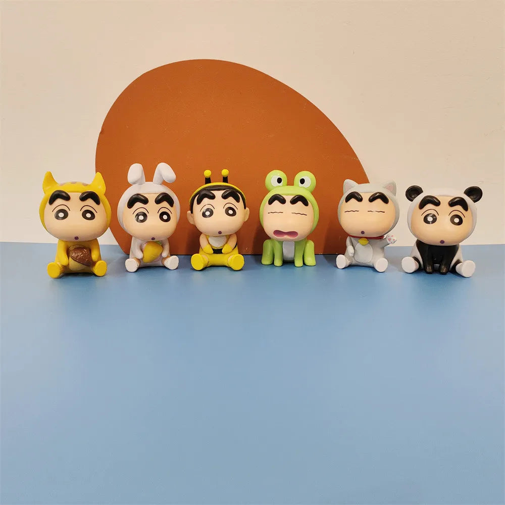 4/6/10pcs Set Crayon Shin-chan Anime Figure Fishing Puppy